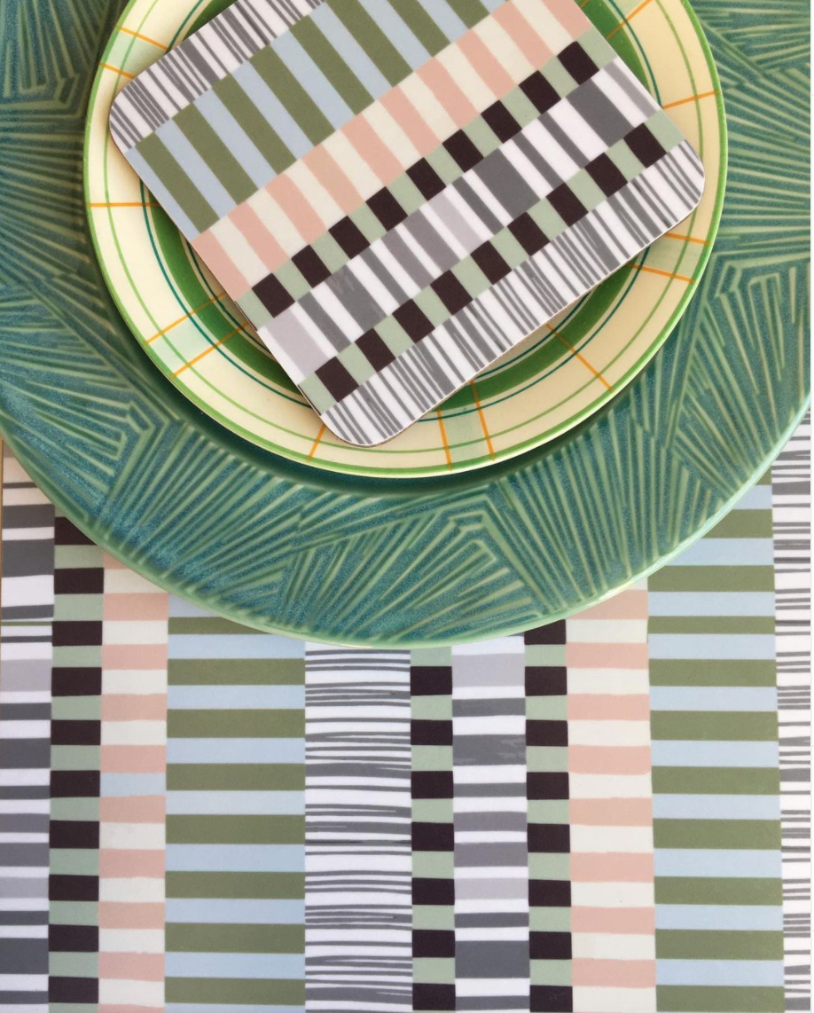 Set of 4 printed coasters-Weave stripe print