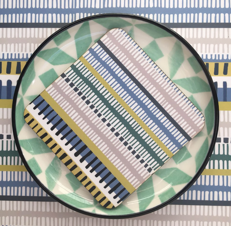 Set of 4 printed coasters-Woven stripe stripe print