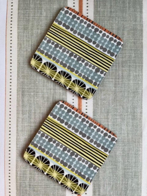 Set of 4 printed coasters-Sunburst stripe print