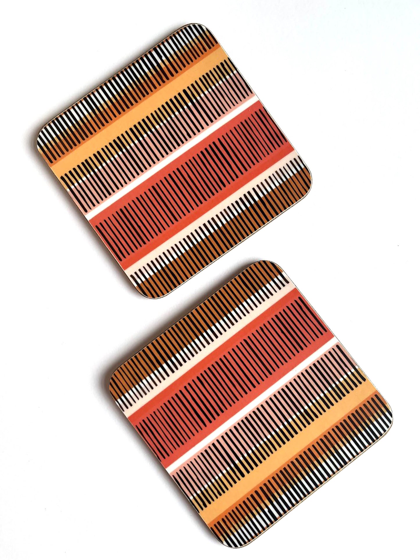 Set of 4 printed coasters-Textured stripe stripe print